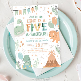 Convite de Aniversário de Dinossauro Cinco. Bebê D