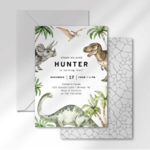Convite de Aniversário de Dinossauro com Aquarela
