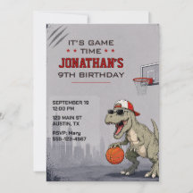 Convite de Aniversário de Dinossauro de Basquetebo