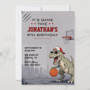 Convite de Aniversário de Dinossauro de Basquetebo
