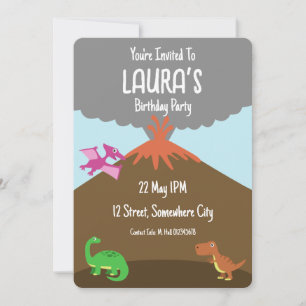Convite de Aniversário de Dinossauro de Desenho An
