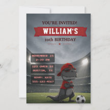 Convite de Aniversário de Dinossauro de Futebol