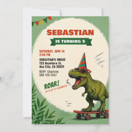 Convite de Aniversário de Dinossauro de Skate
