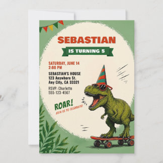 Convite de Aniversário de Dinossauro de Skate
