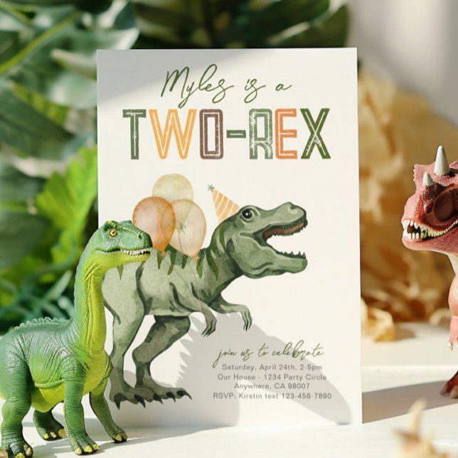 Convite de Aniversário de Dinossauro Dois Rex (Criador carregado)
