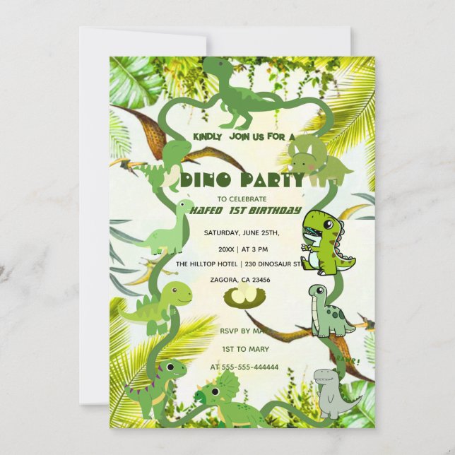 Convite de Aniversário de Dinossauro, EDITÁVEL Din (Frente)