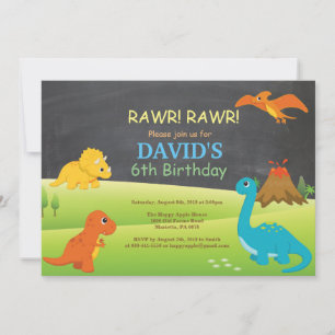 Convite de Aniversário de Dinossauro em Quadro Neg