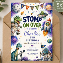 Convite de Aniversário de Dinossauro Espacial