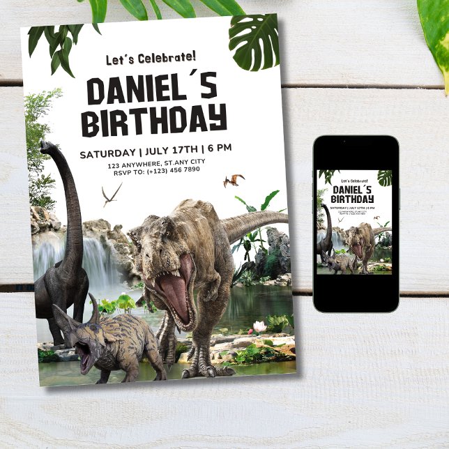 Convite de aniversário de dinossauro Festa de Aniv (Criador carregado)