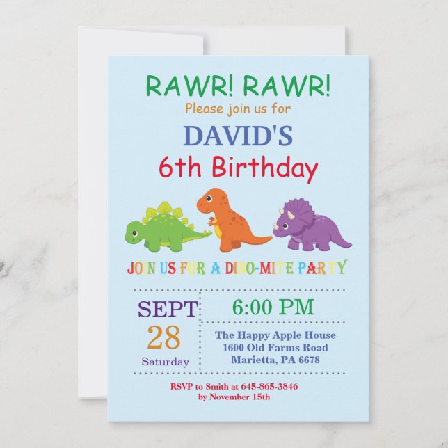 Convite de Aniversário de Dinossauro Festa Dino (Frente)