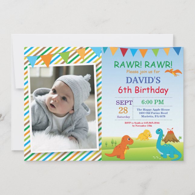 Convite de Aniversário de Dinossauro Festa Dino (Frente)