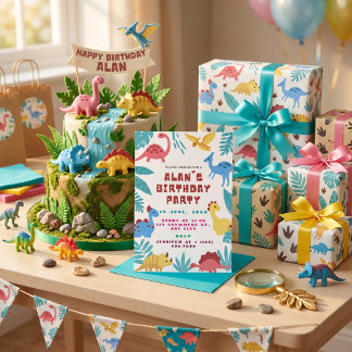 Convite de Aniversário de Dinossauro Fofo