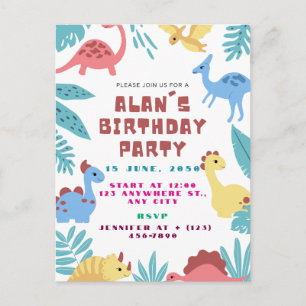 Convite de Aniversário de Dinossauro Fofo