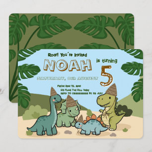 Convite de Aniversário de Dinossauro Fofo   Editáv