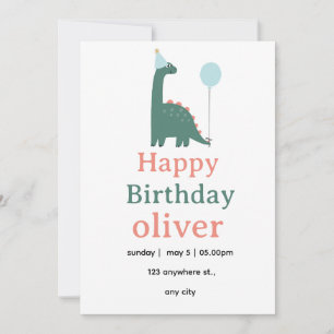 Convite de Aniversário de Dinossauro Fofo para Cri