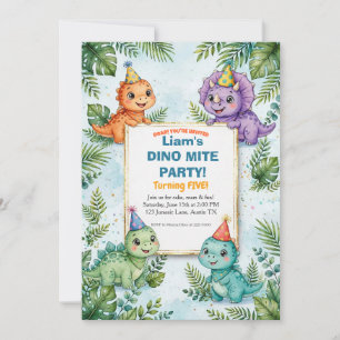 Convite de Aniversário de Dinossauro Fofo para Men