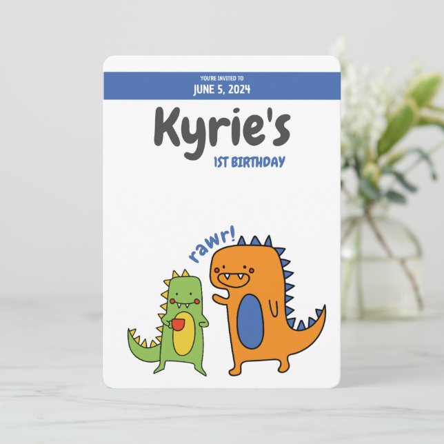 Convite de Aniversário de Dinossauro, jurássico, t (Em pé/Frente)