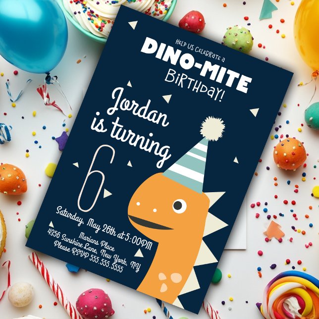 Convite de Aniversário de Dinossauro Laranja com C (Criador carregado)