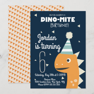 Convite de Aniversário de Dinossauro Laranja com C