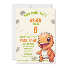 Convite de Aniversário de Dinossauro Laranja Fofo