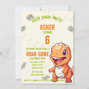 Convite de Aniversário de Dinossauro Laranja Fofo