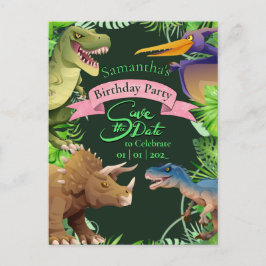 Convite de Aniversário de Dinossauro Menina