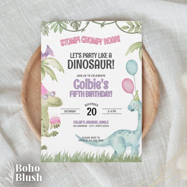 Convite de Aniversário de Dinossauro Menina que Pi (Criador carregado)