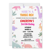 Convite de Aniversário de Dinossauro Meninas Fofo