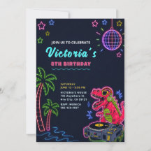Convite de Aniversário de Dinossauro Neon