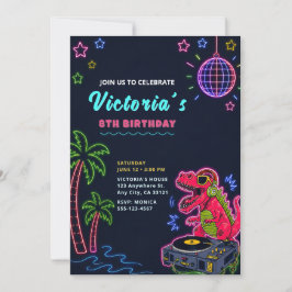 Convite de Aniversário de Dinossauro Neon