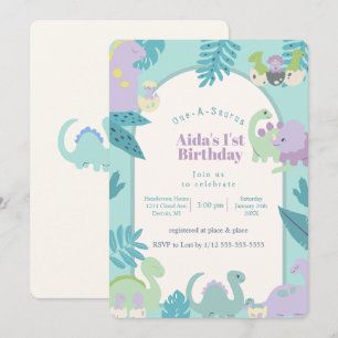 convite de aniversário de dinossauro One-A-Saurus