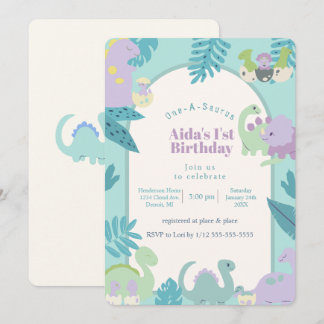convite de aniversário de dinossauro One-A-Saurus