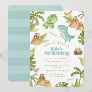 Convite de aniversário de dinossauro One-A-Saurus