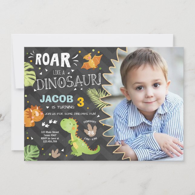 Convite de aniversário de Dinossauro para Dino Par (Frente)