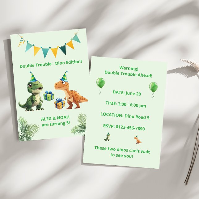 Convite de Aniversário de Dinossauro para Gêmeos D (Criador carregado)
