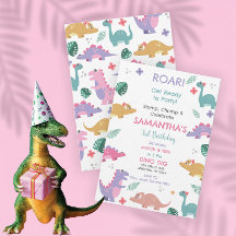 Convite de Aniversário de Dinossauro para Meninas 
