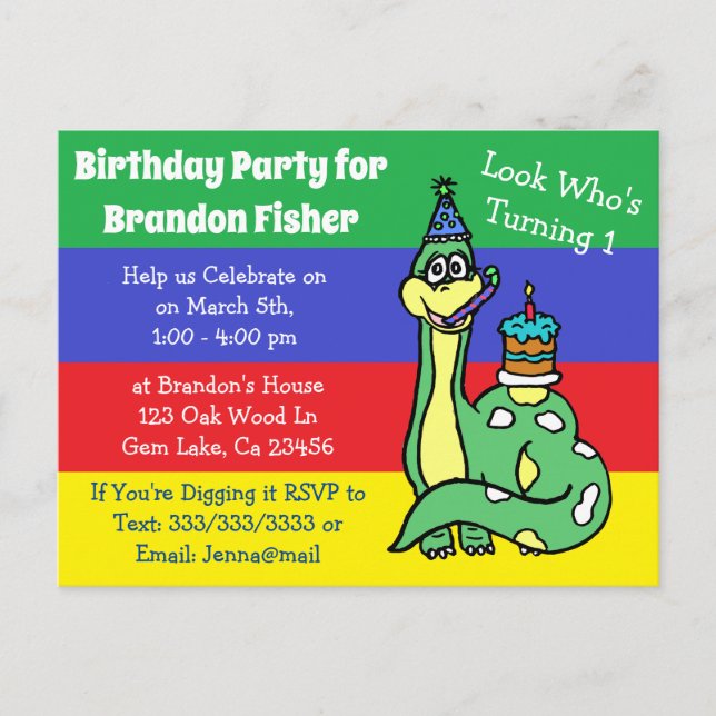 Convite de aniversário de dinossauro personalizado (Frente)