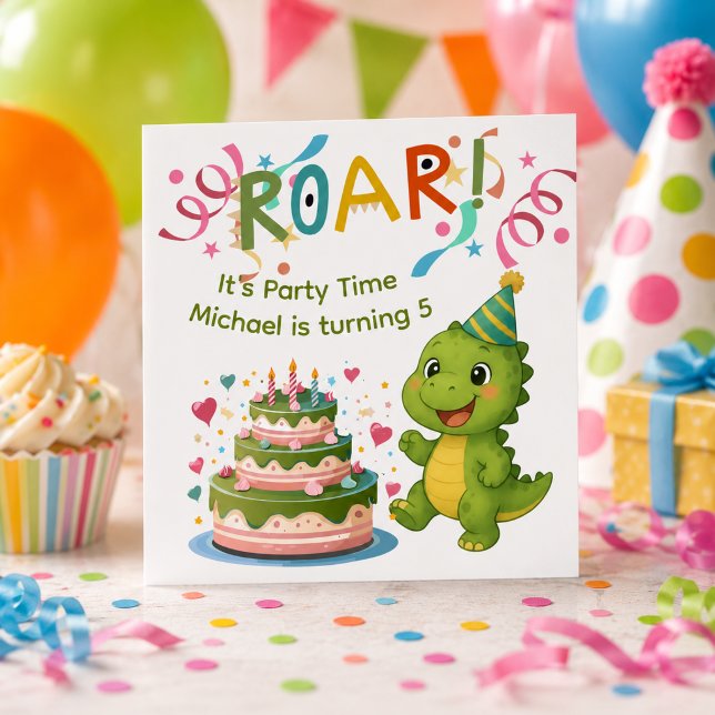 Convite de Aniversário de Dinossauro Personalizado (Criador carregado)