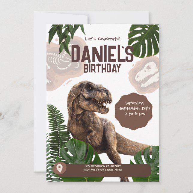 Convite de Aniversário de Dinossauro Realista Edit (Frente)
