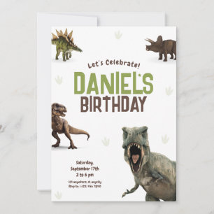 Convite de Aniversário de Dinossauro Realista Lega