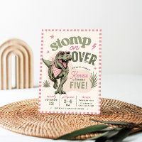 Convite de Aniversário de Dinossauro Rosa