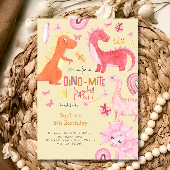 Convite de aniversário de dinossauro rosa dino-mit (Criador carregado)