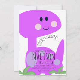 Convite de Aniversário de Dinossauro Roxo Brilhant