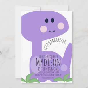 Convite de Aniversário de Dinossauro Roxo Fofo