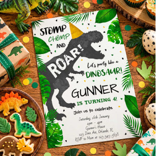 Convite de Aniversário de Dinossauro Stomp Chomp e