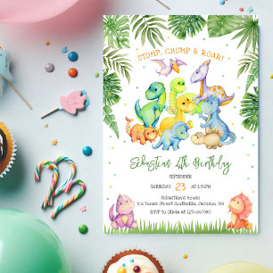 Convite de Aniversário de Dinossauro Stomp Chomp R