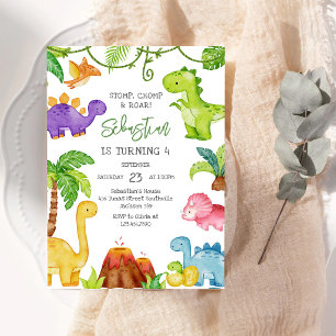 Convite de Aniversário de Dinossauro Stomp Chomp R