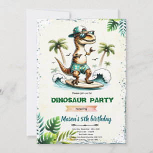 Convite de Aniversário de Dinossauro Surfista