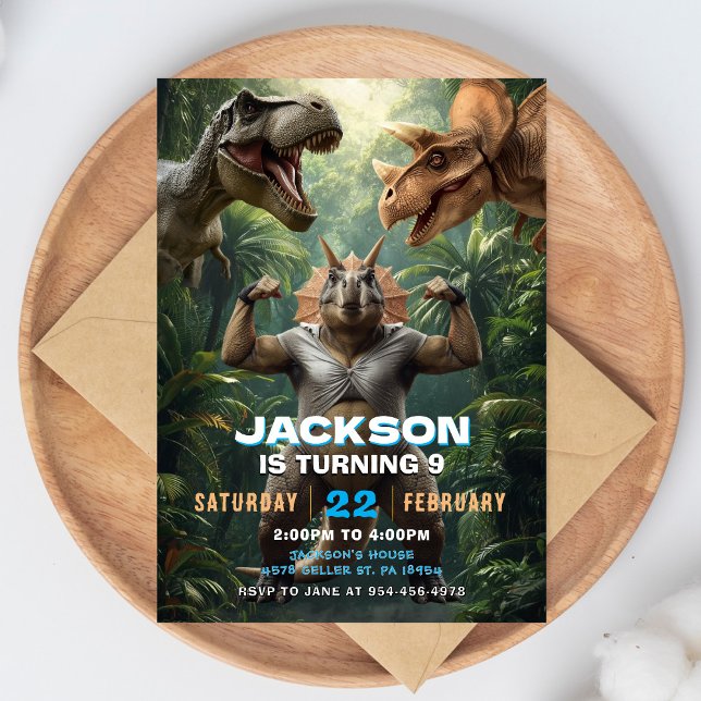 Convite de Aniversário de Dinossauro T Rex Festa d (Criador carregado)