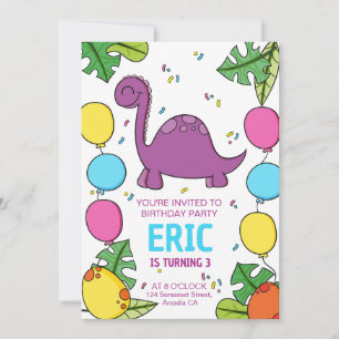 Convite de Aniversário de Dinossauro, T-Rex juráss